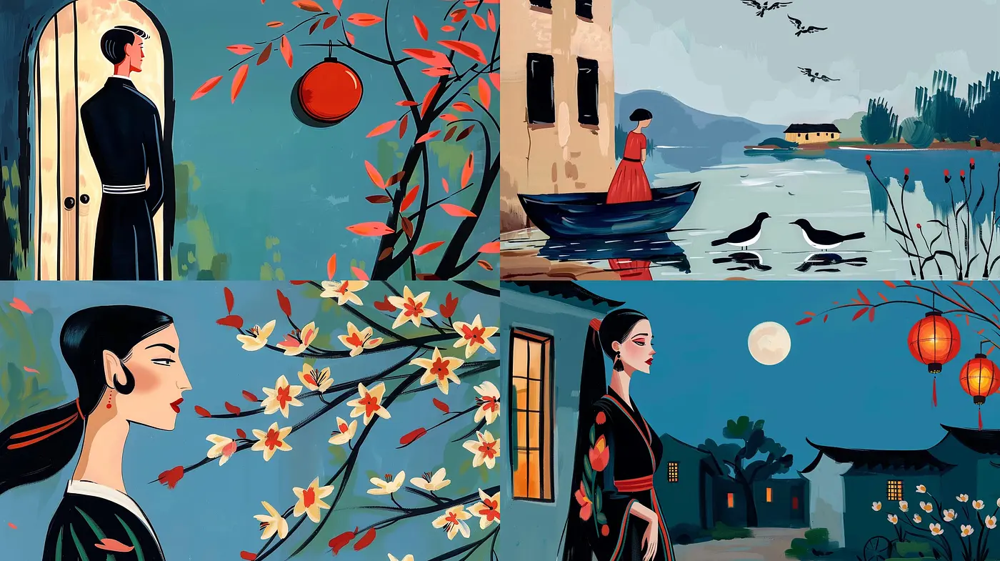 Twilight Serenity with Eastern Aesthetic: A Fusion of Traditional Influences and Digital Brushwork - Midjourney sref style