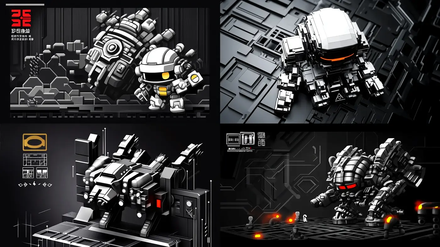 Futuristic Monochromatic Mechs Evoking High-Tech Precision - Midjourney sref style