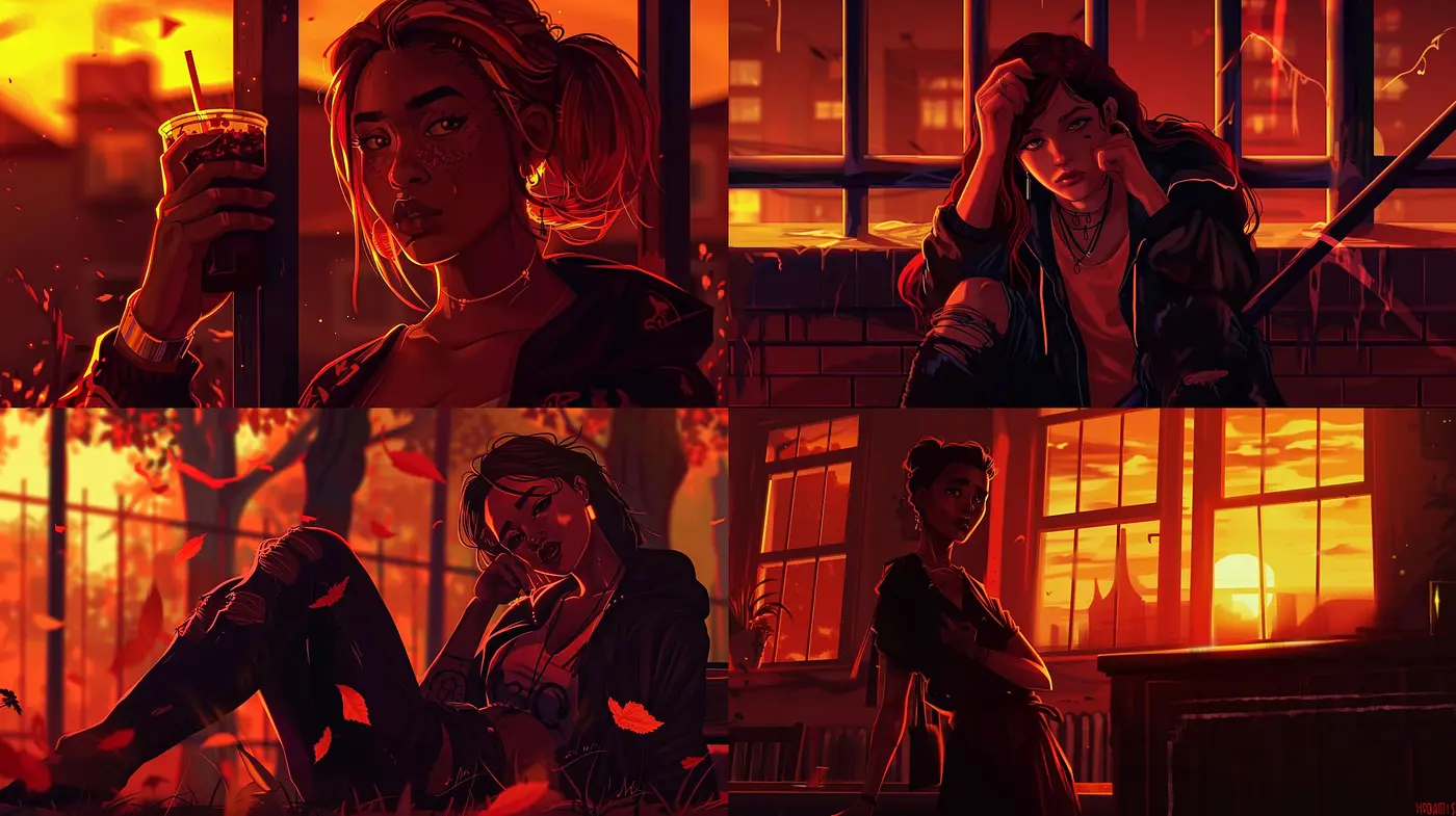 Sundown Serenade - A Harmonious Blend of Warm Hues and Melancholic Moods - Midjourney sref style