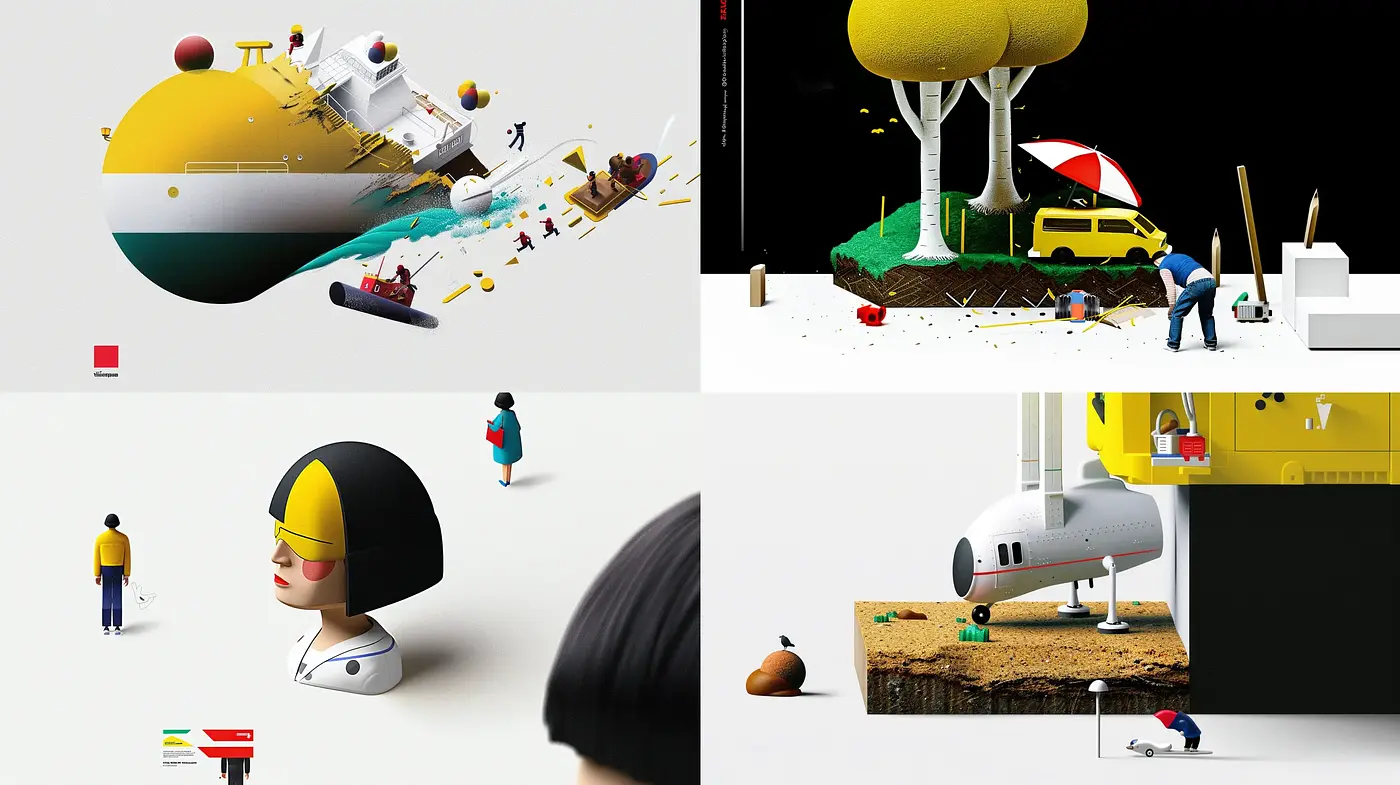 Surreal Minimalism with a Vibrant Twist - Midjourney sref style