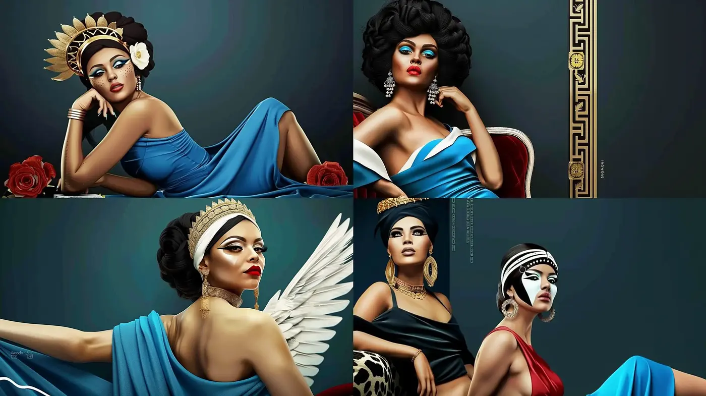 Neo-Classical Digital Fusion with a Glamorous Cinematic Flair - Midjourney sref style