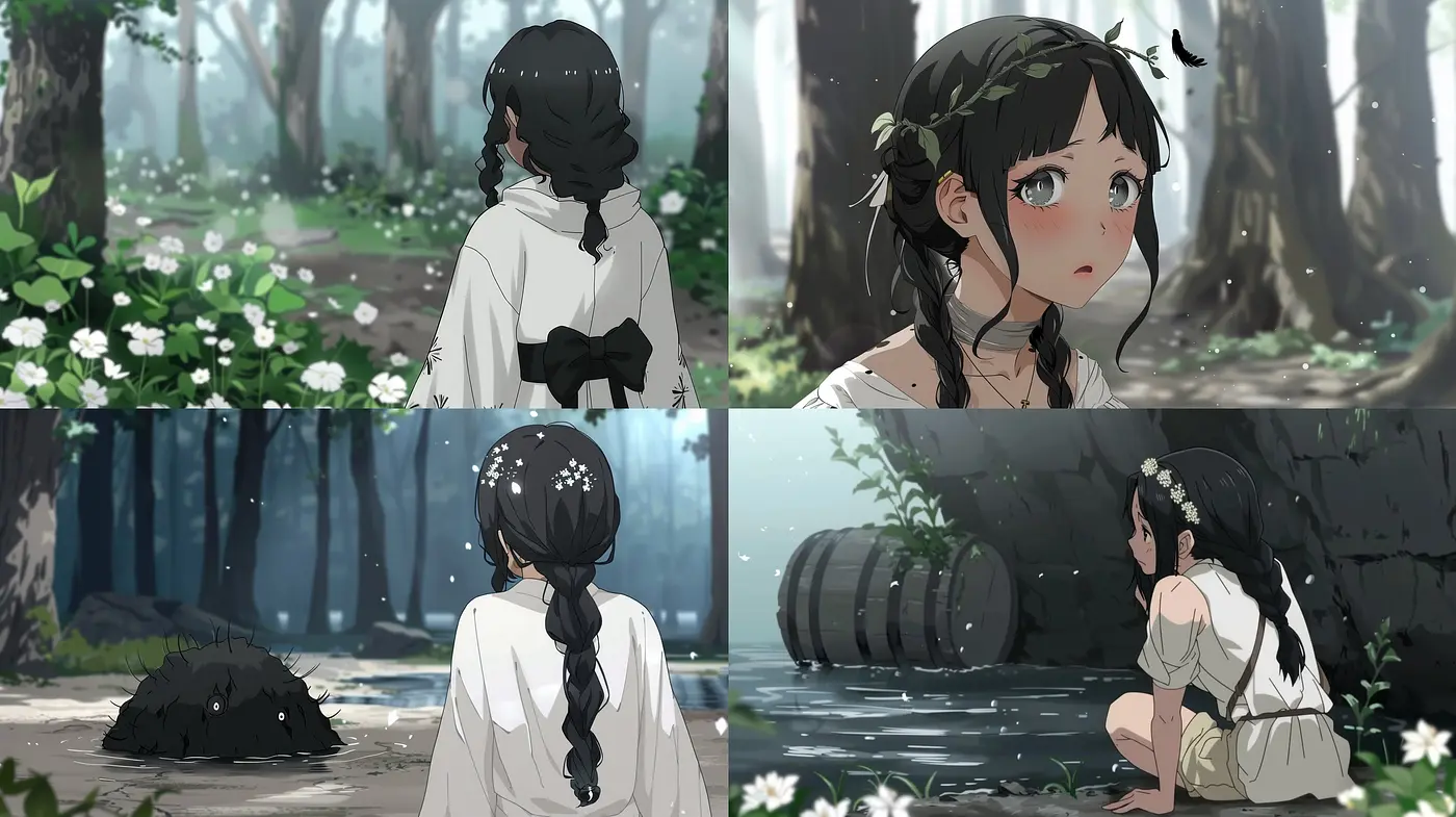 Ethereal Woodland Anime Elegance: A Harmonious Blend of Subdued Tones and Expressive Eyes - Midjourney sref style