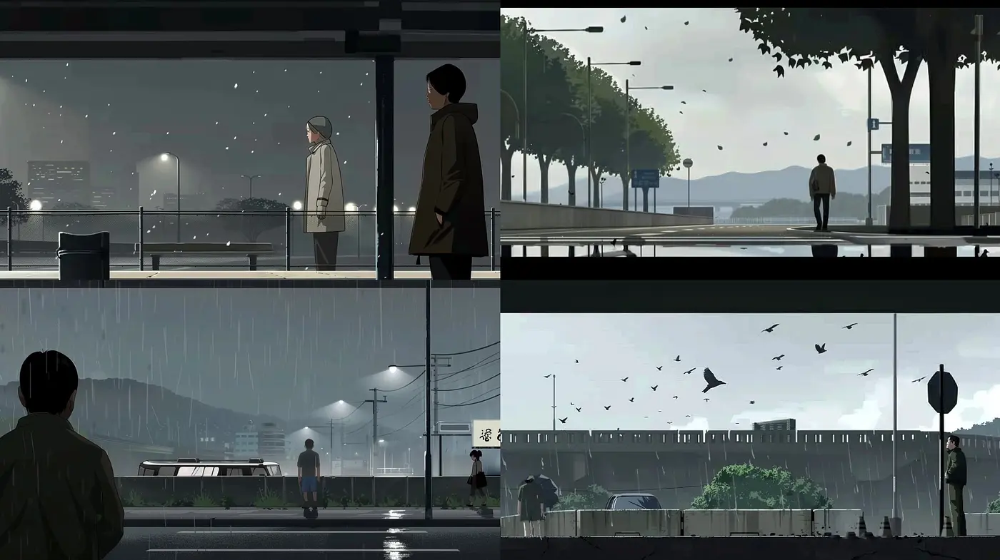 Dusk and Solitude: A Melancholic Homage to Serene Urban Canvas - Midjourney sref style