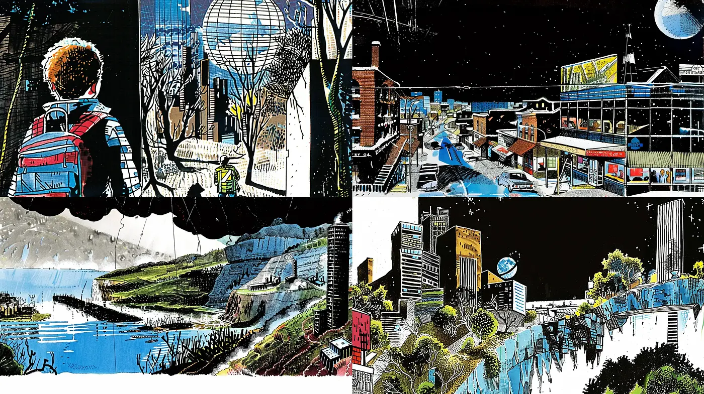 Nocturnal Urban Tapestry with Expressive Lines and Hues - Midjourney sref style