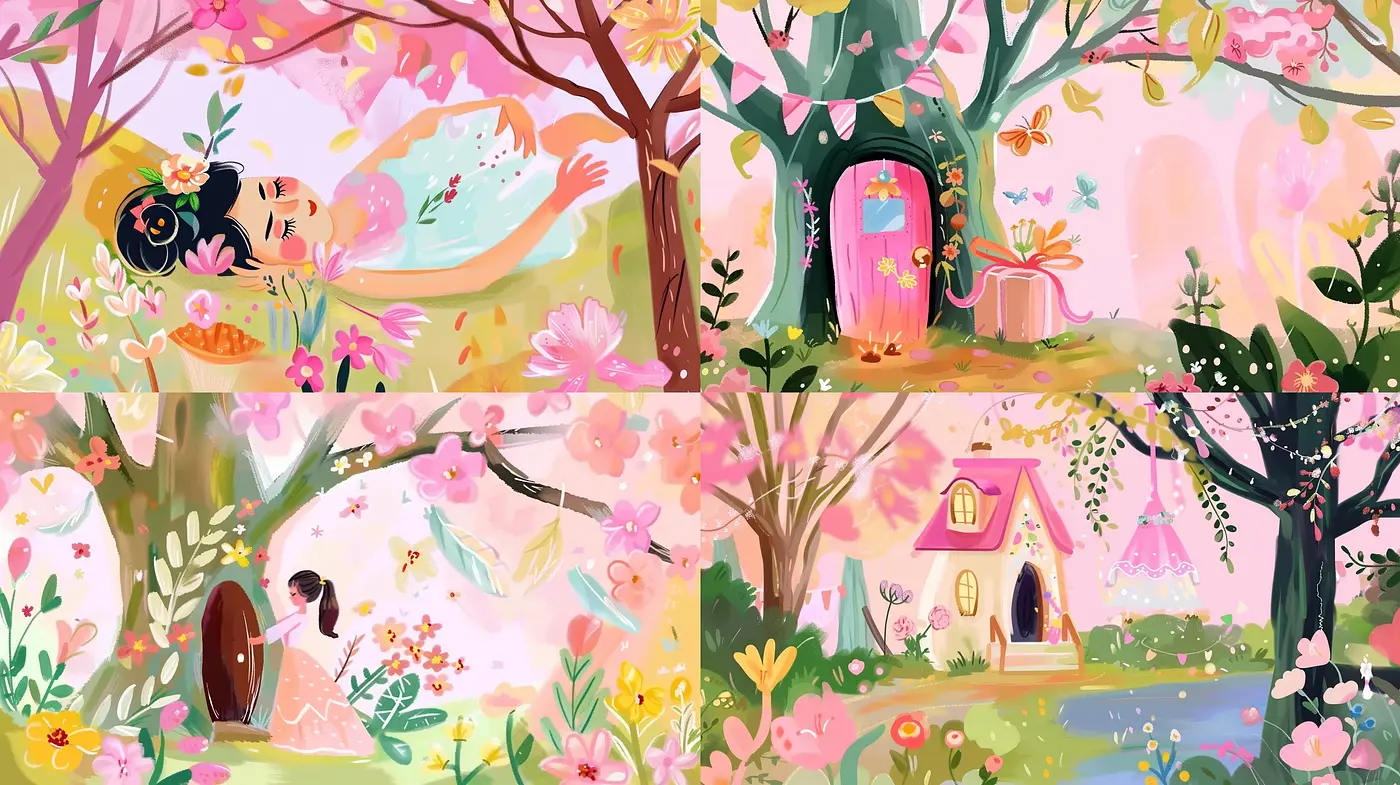 Whimsical Pastel Dreamscape in Painterly Storybook Illustration - Midjourney sref style