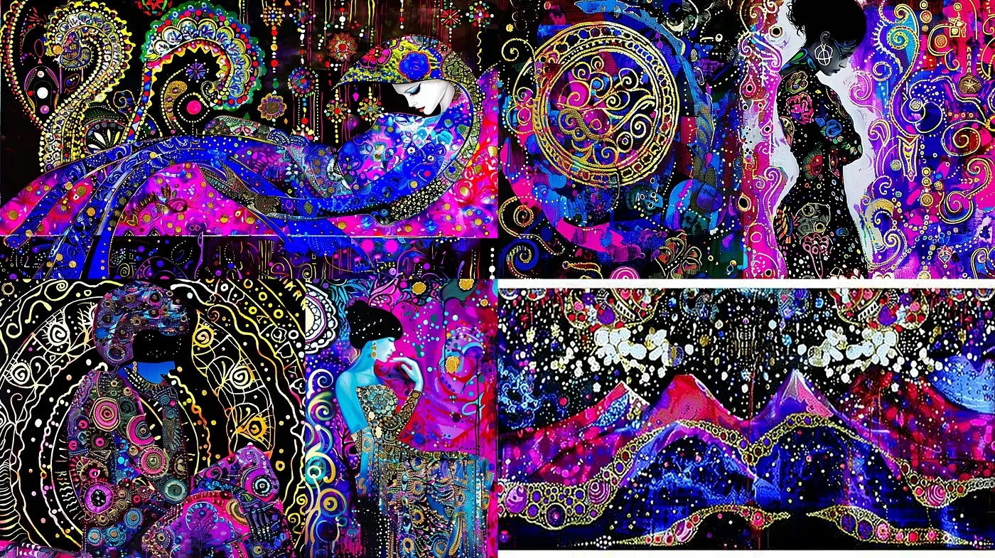 Psychedelic Dreamscape Fusillade: A Kaleidoscope of Abstract Vivacity - Midjourney sref style