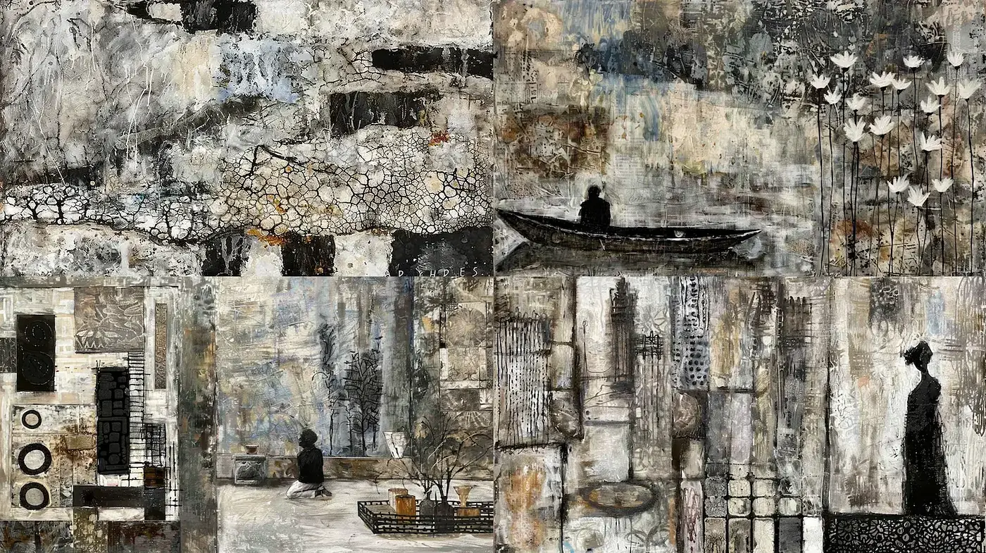 Monochromatic and Textural Harmony in Abstract Composition - Midjourney sref style