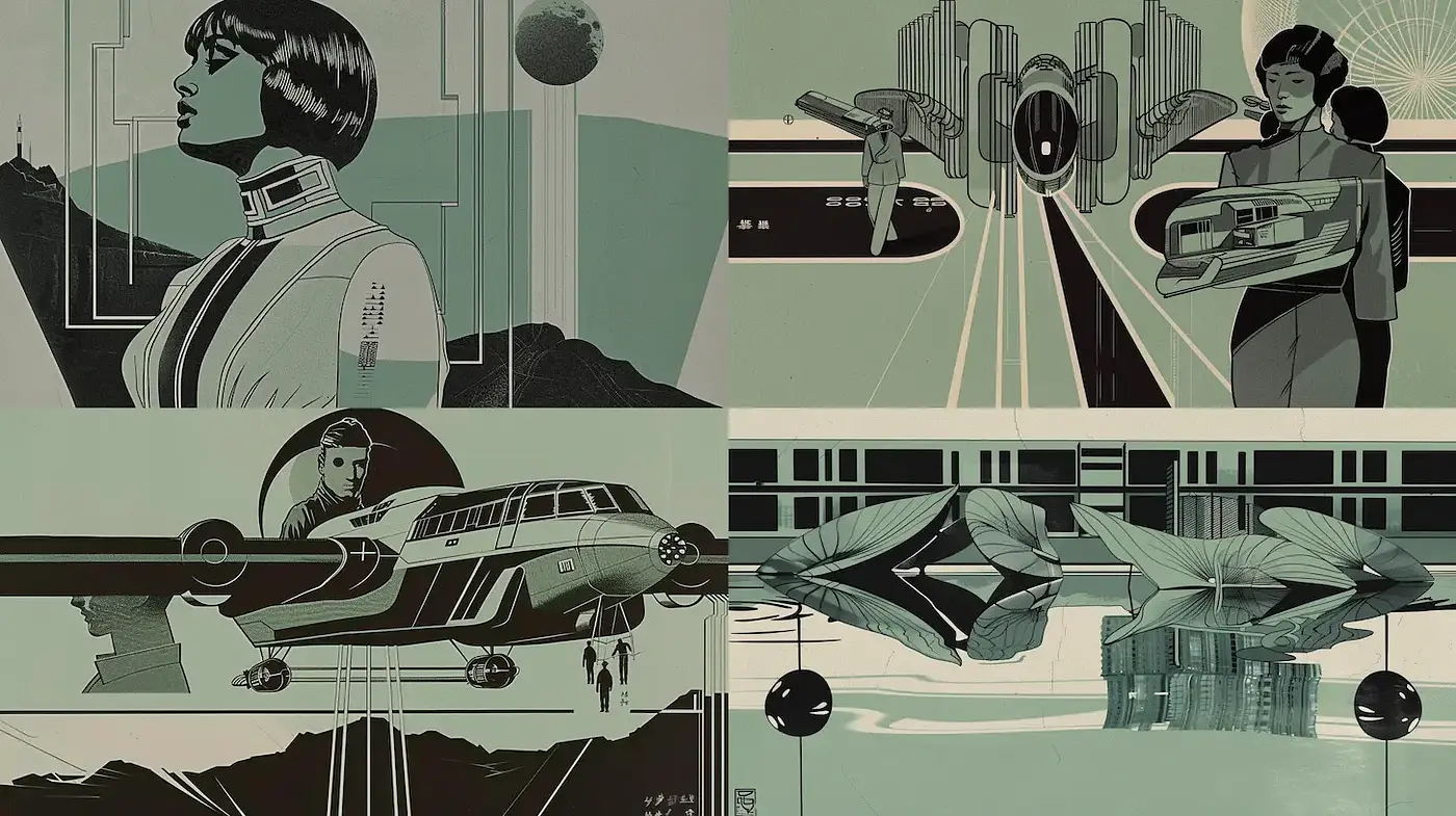 Futuristic Retro-Futurism with Bold Graphic Elements - Midjourney sref style