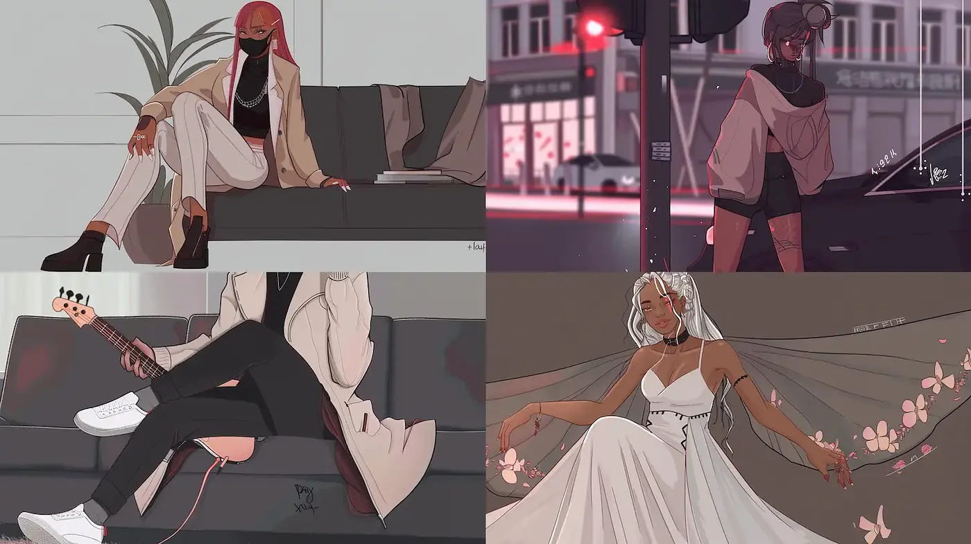 Stylized Illustrations with a Modern Urban Aesthetic and Emotional Depth - Midjourney sref style
