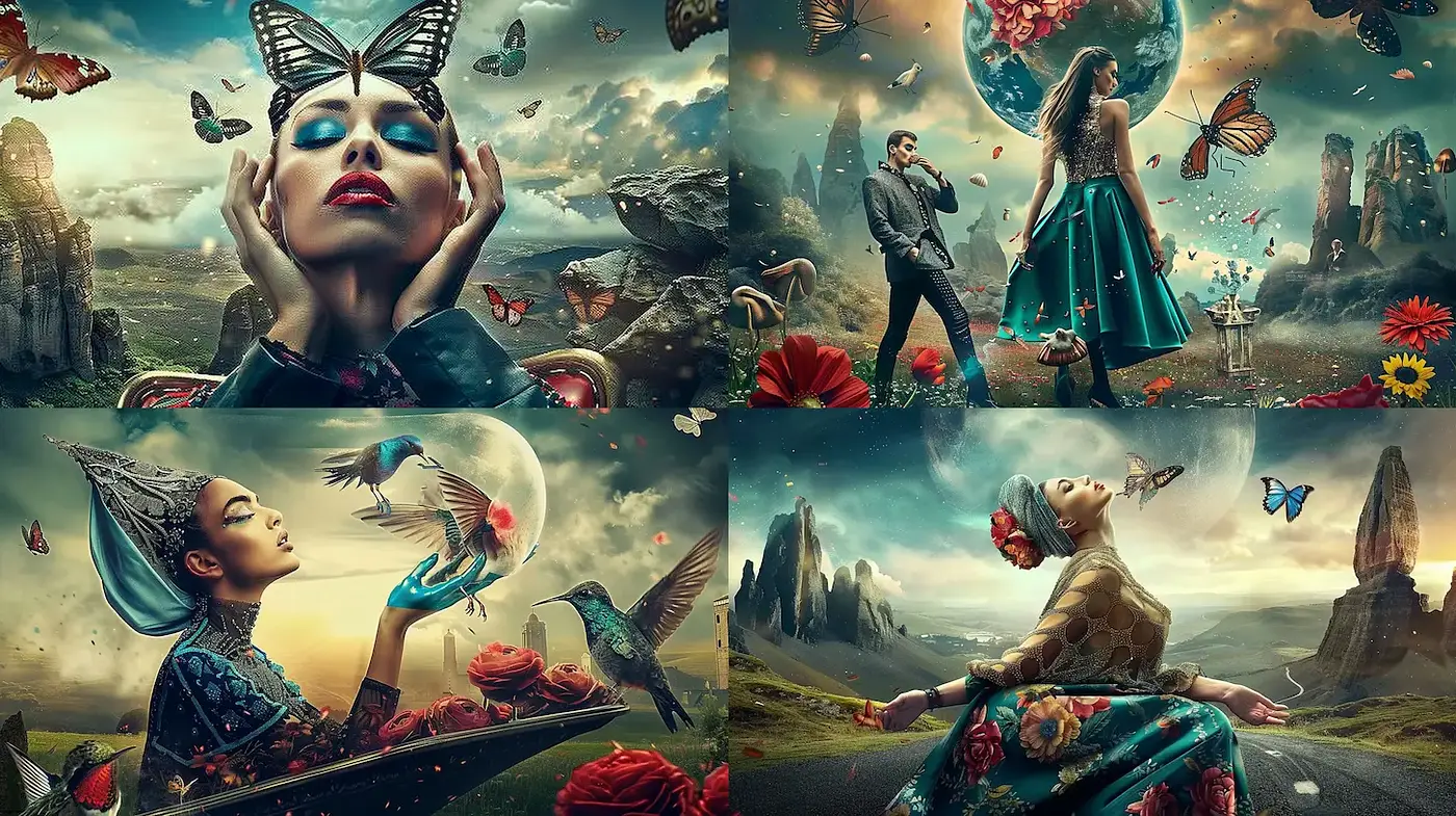 Surreal and Vibrant Imagery with Nature Elements - Midjourney sref style