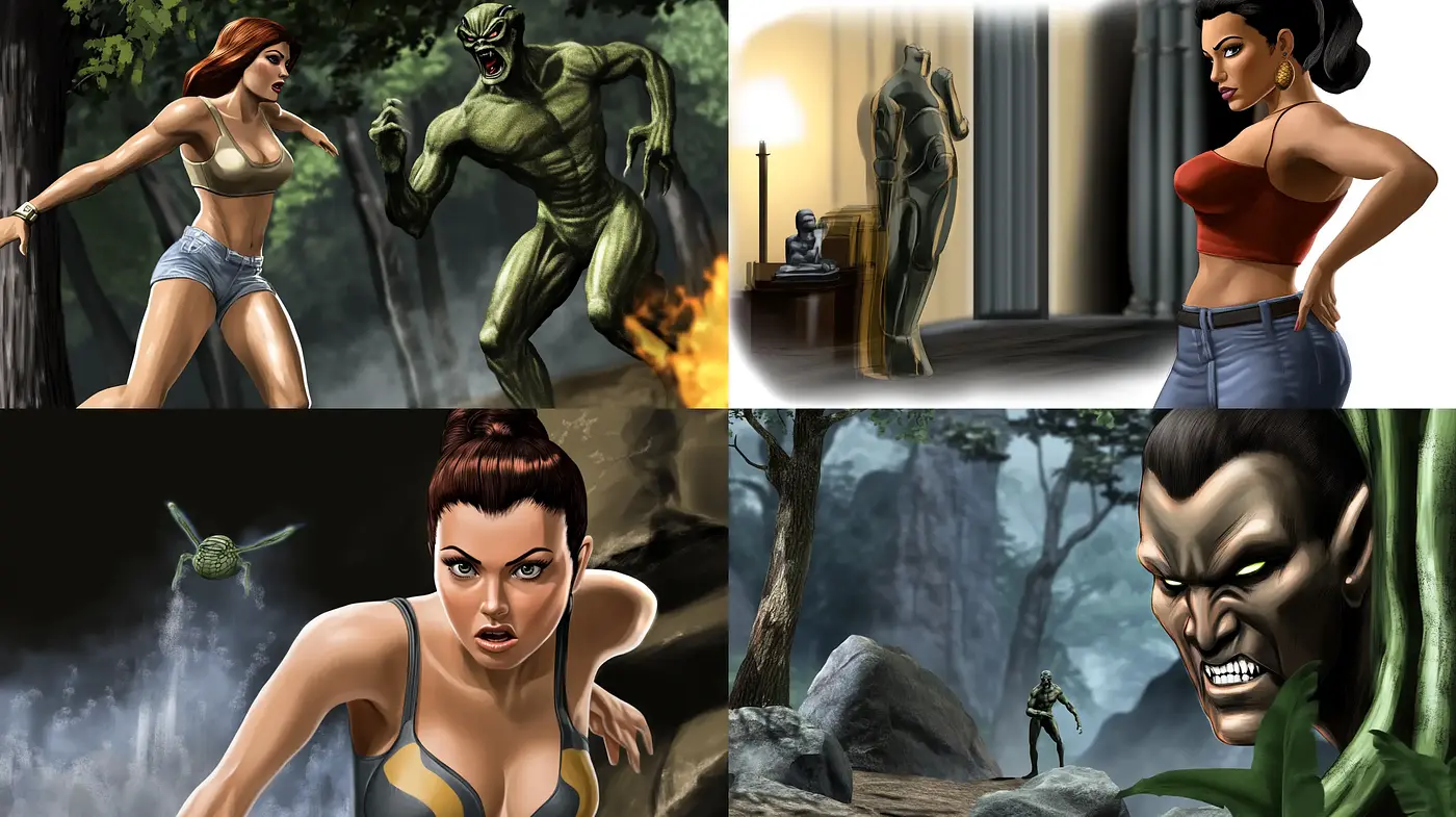 Dynamic Comic-Book Inspired Digital Artwork with High Contrast and Vibrant Hues - Midjourney sref style