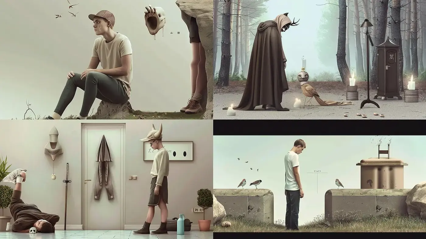 Surrealistic Imagery with a Blend of Whimsy and Minimalism - Midjourney sref style