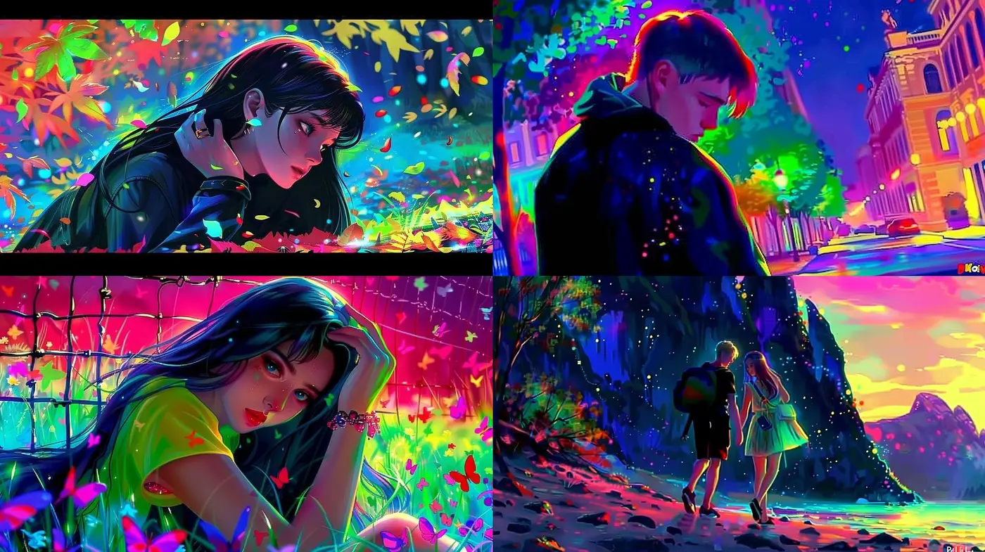 Neon Dreamscape: A Vibrant Fusion of Chromatic Brilliance and Anime Aesthetics - Midjourney sref style