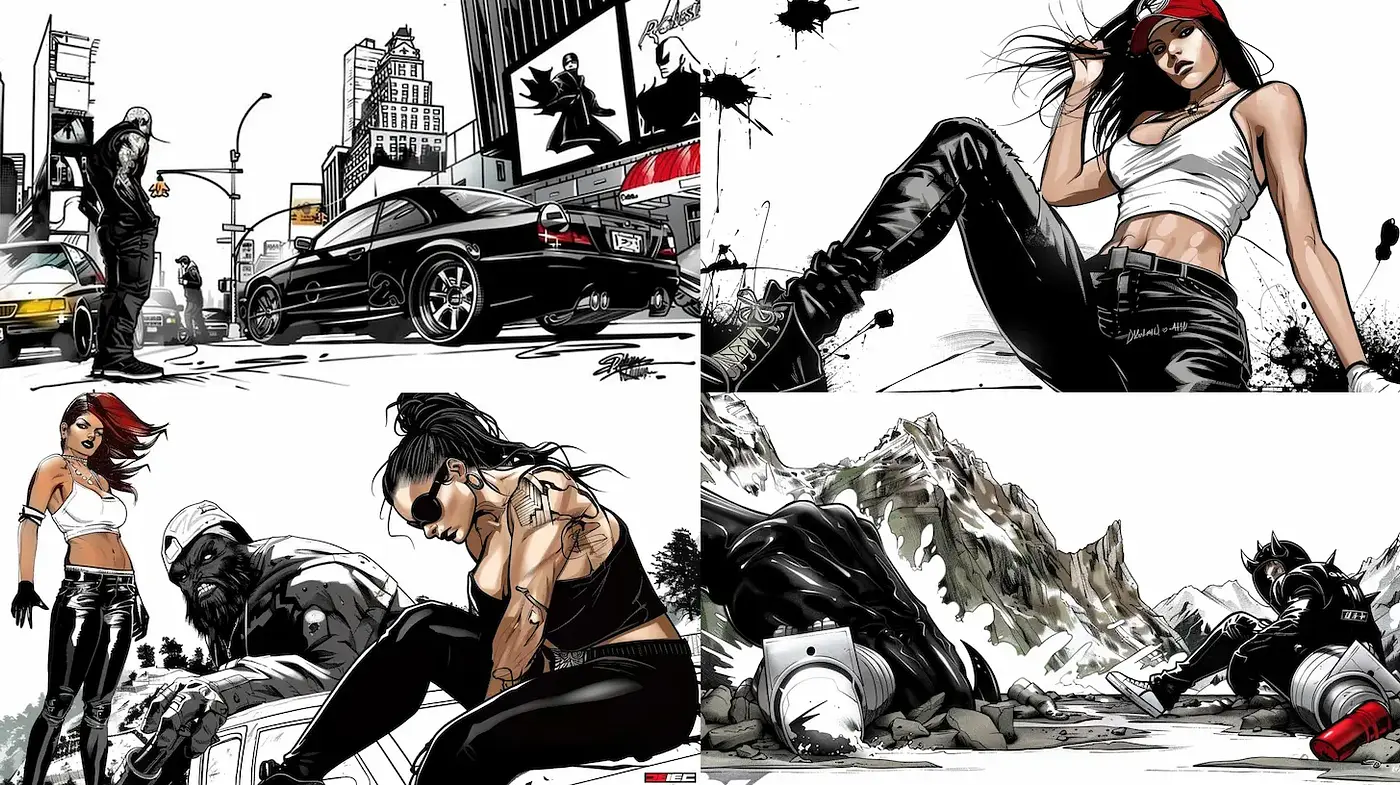 Dynamic and Bold Urban Graphic Style with Strong Comic Influences - Midjourney sref style