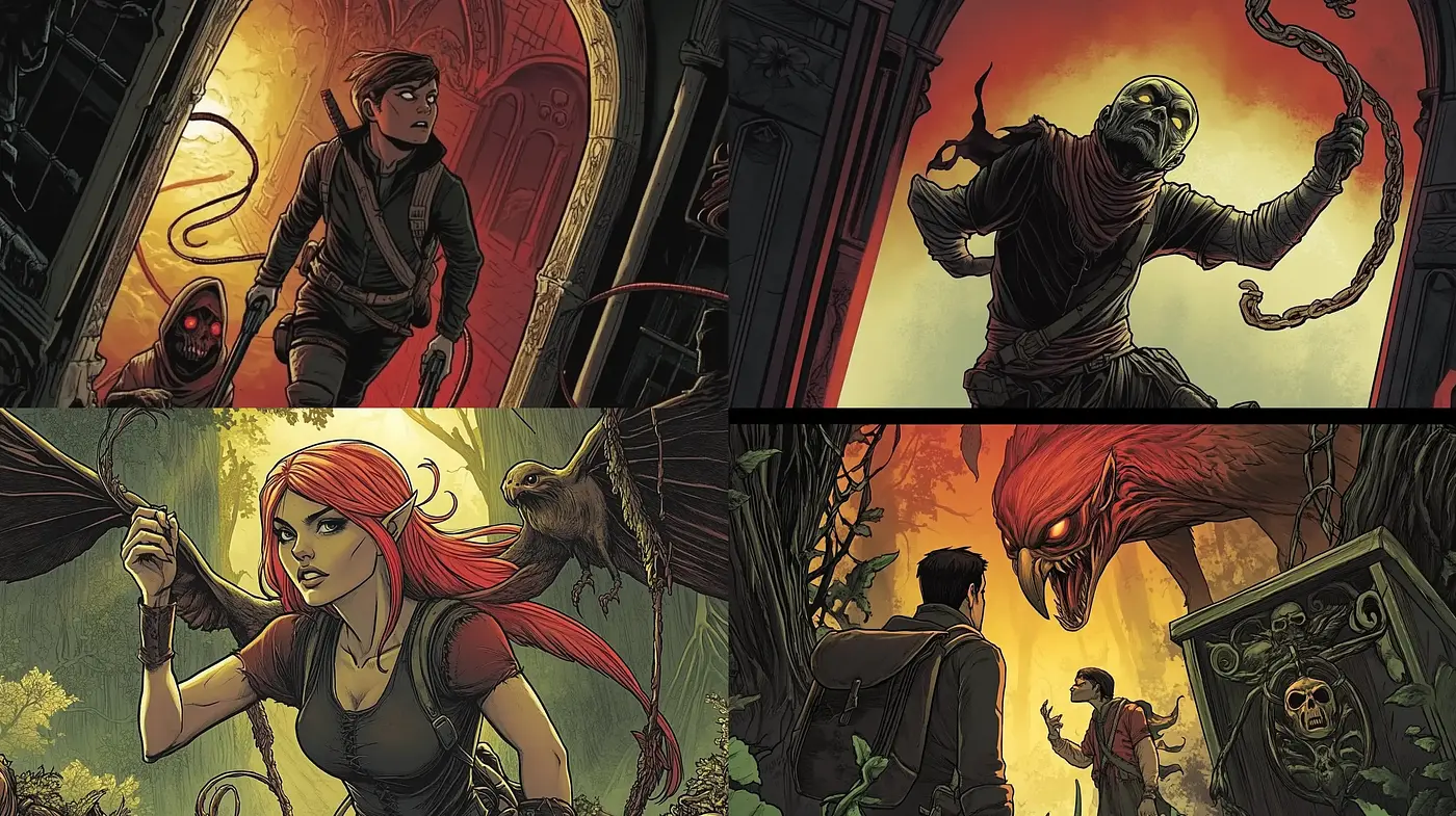 Stylized Adventure Graphic Novel Illustrations - Midjourney sref style