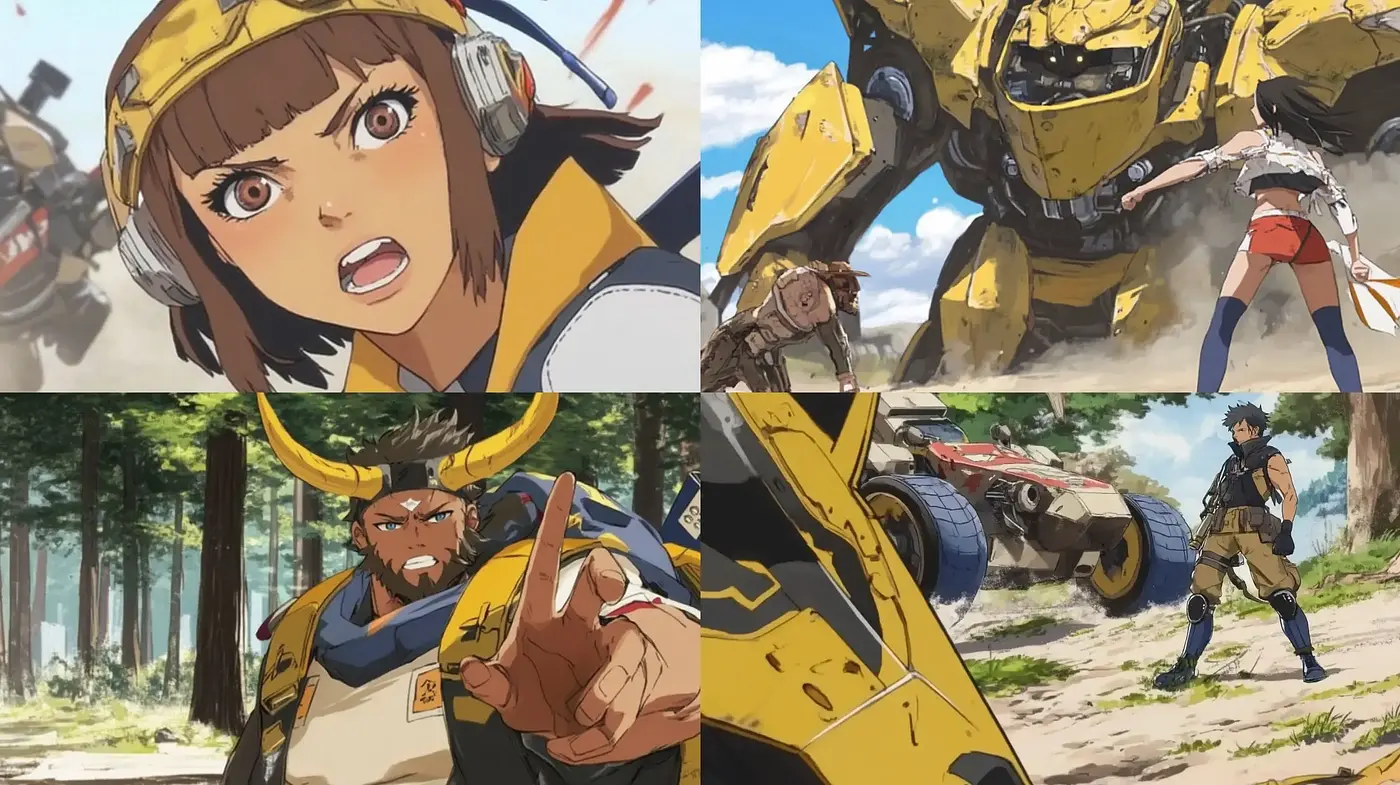 Dynamic Anime-Inspired Mecha Adventure Aesthetics - Midjourney sref style