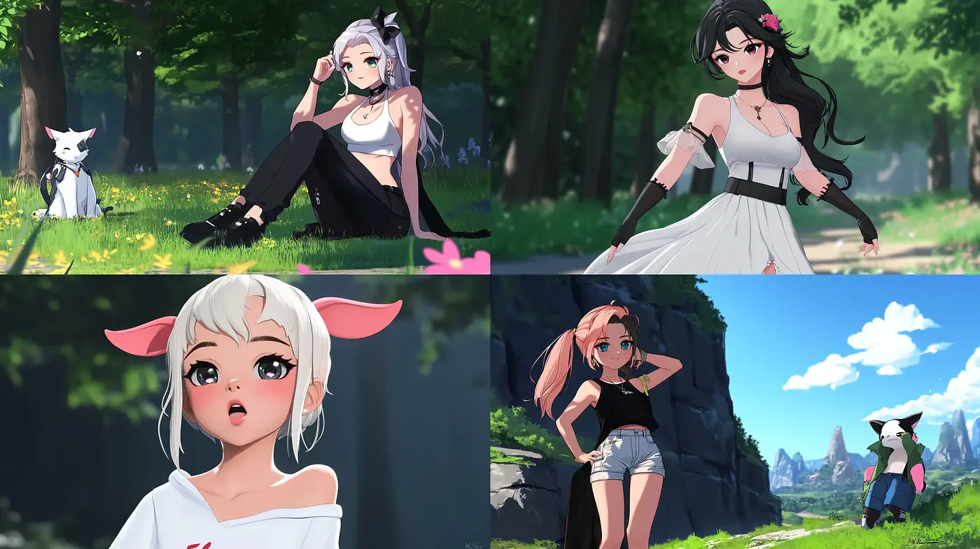 Lush Anime-Inspired Panoramas with Vibrant Characters - Midjourney sref style