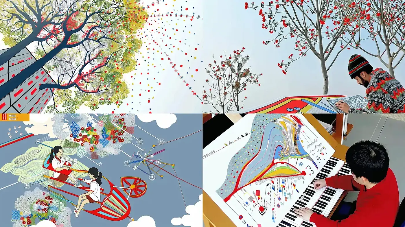 Vibrant Fusion of Whimsy and Modern Minimalism with Eclectic Patterns - Midjourney sref style