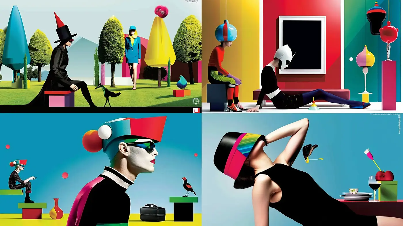 Surreal Symmetry: A Harmonious Blend of Vivid Pop Art and Modernist Aesthetics - Midjourney sref style
