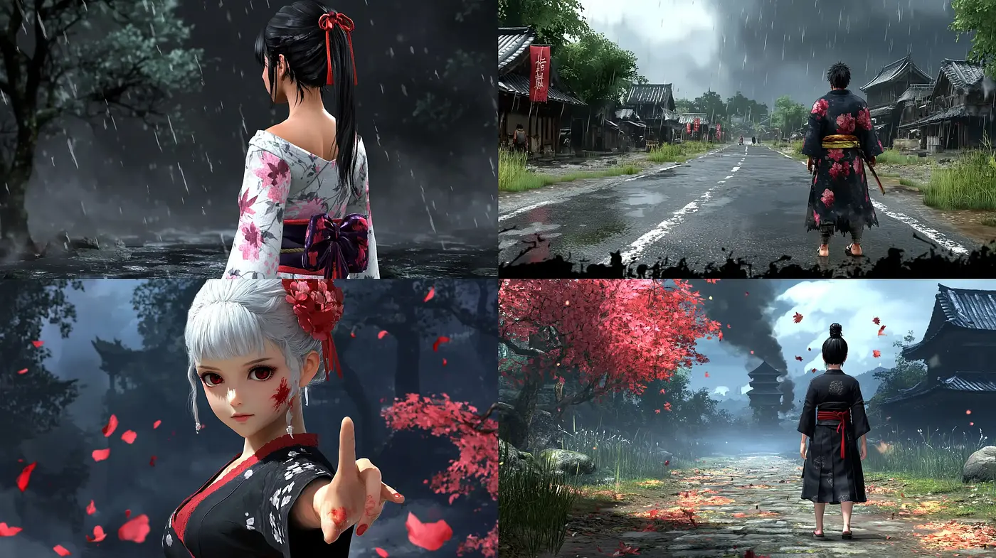 Ethereal Elegance of Rain-Soaked Edo Period in Japan with a Digital Brushstroke - Midjourney sref style