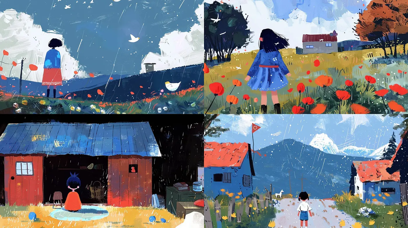 Idyllic Pastoral Scenes with Stylized Textured Impasto - Midjourney sref style