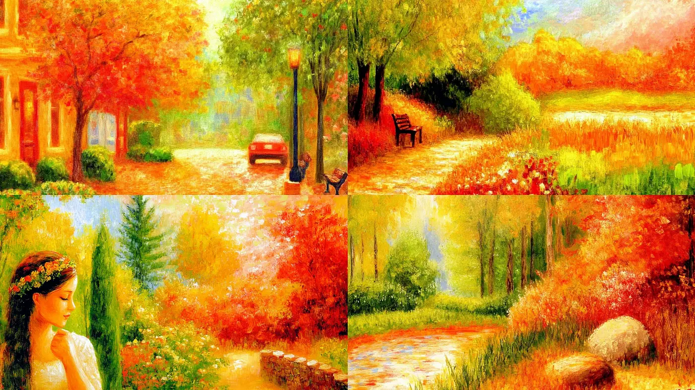 Luminous Autumnal Hues in Impressionist Reverie - Midjourney sref style