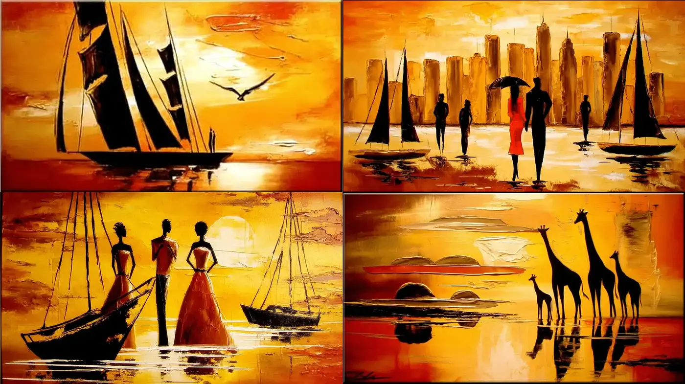 Dynamic and expressive art influenced by vibrant relief techniques and stark silhouettes - Midjourney sref style