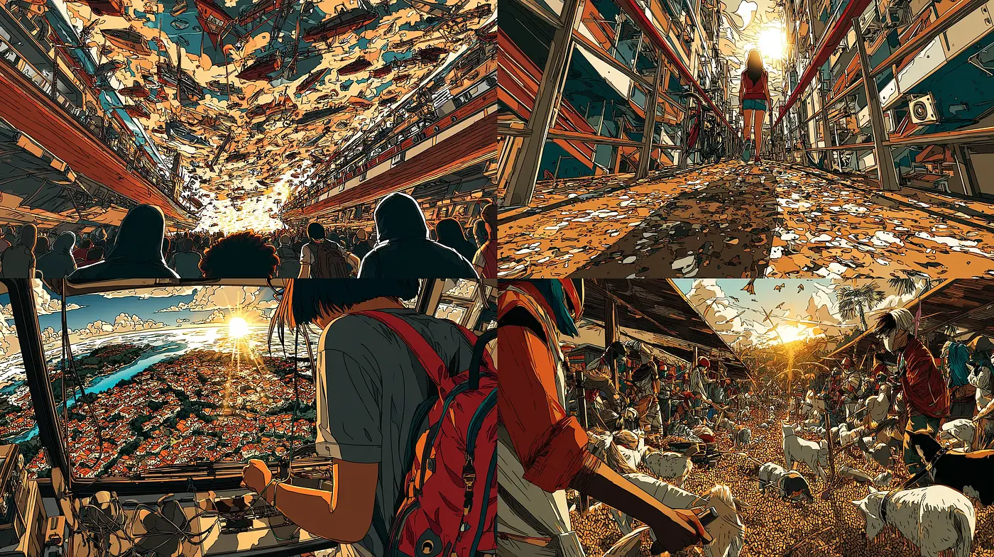 Dynamic and Textured Digital Art with a Retro Influence - Midjourney sref style