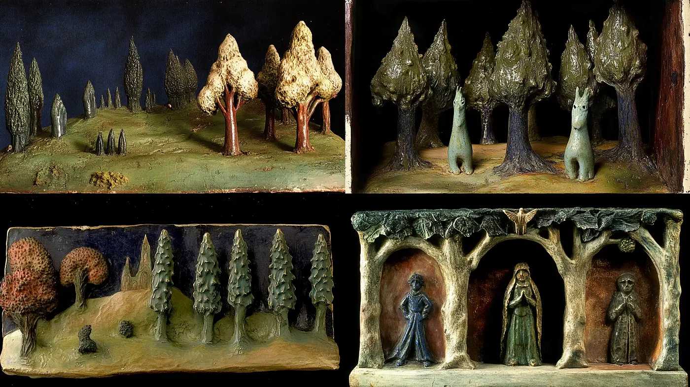 Enigmatic Arboreal Nightscape: A Painted Ode to Nature's Solitude - Midjourney sref style