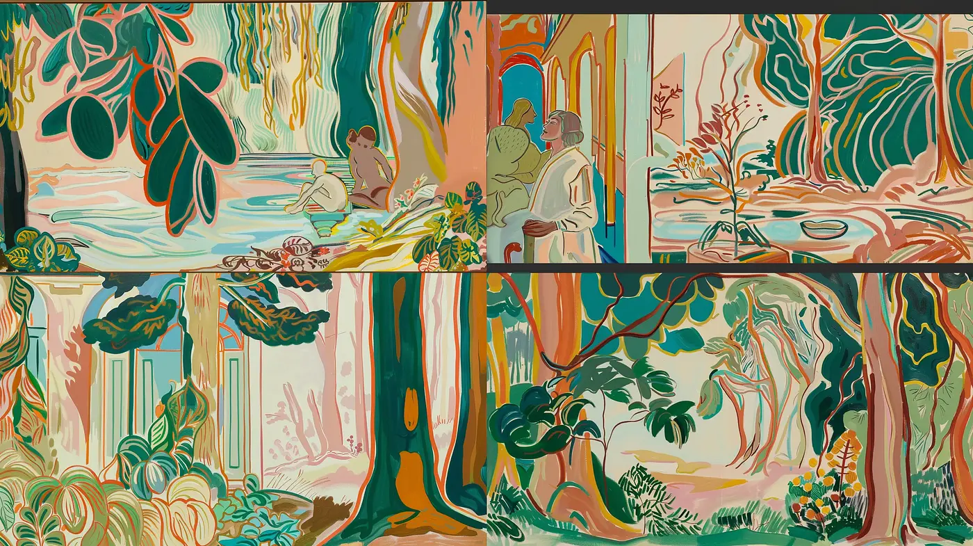 Harmonious Ode to Nature with Stylized Botanical Motifs - Midjourney sref style