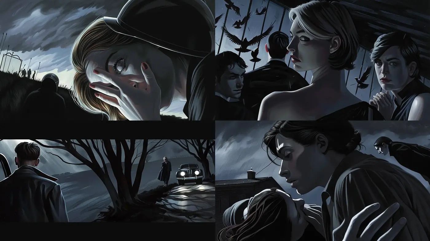 Nocturnal Whisperings: A Fusion of Somber Tones and Introspective Scenes - Midjourney sref style