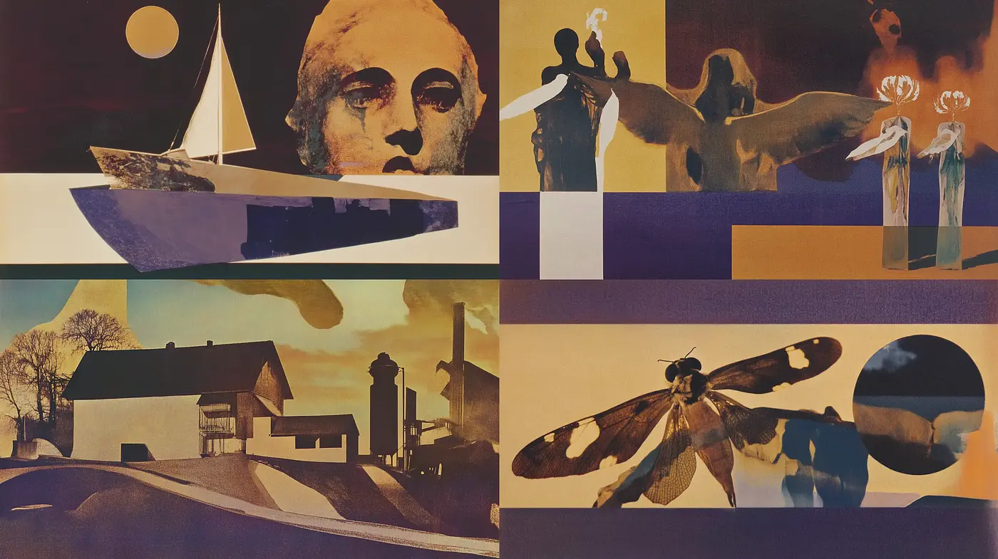 Surreal Collage of Vintage Hues and Dreamlike Imagery - Midjourney sref style