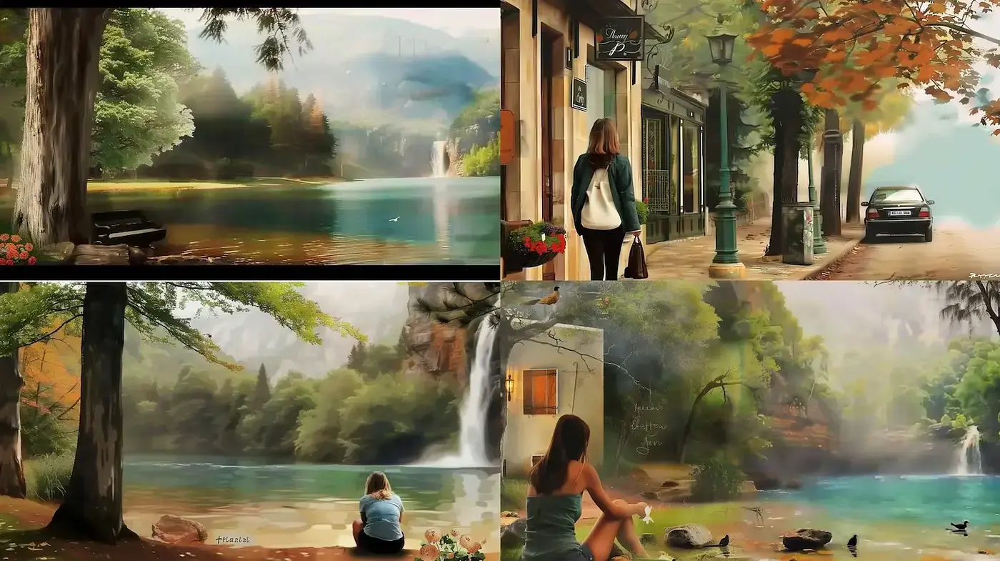 Autumnal Serenity: A Consistent Harmony of Nature and Urban Tranquility - Midjourney sref style
