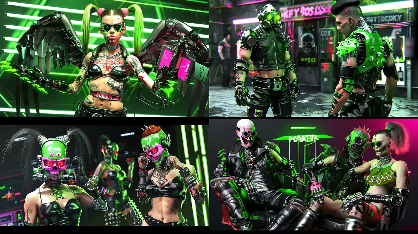 Cyberpunk Neon Revelry: A Fusion of Vivid Virtuality and Edgy Futurism - Midjourney sref style