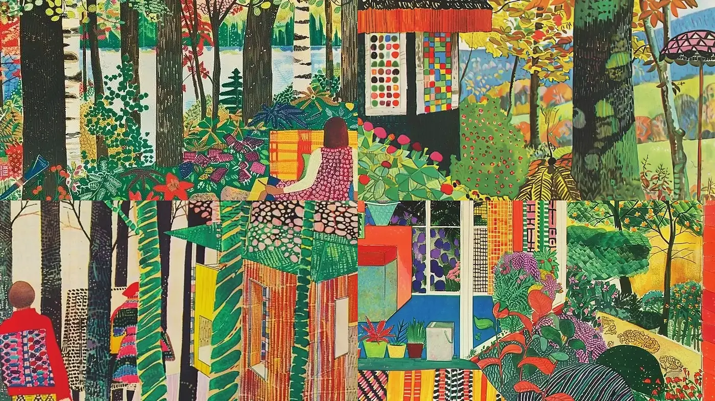 Eclectic and Vibrant Architectural Landscapes with Nature Elements - Midjourney sref style
