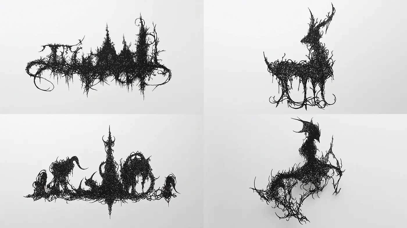 Intricate and Ethereal Black Silhouettes with Organic Forms - Midjourney sref style