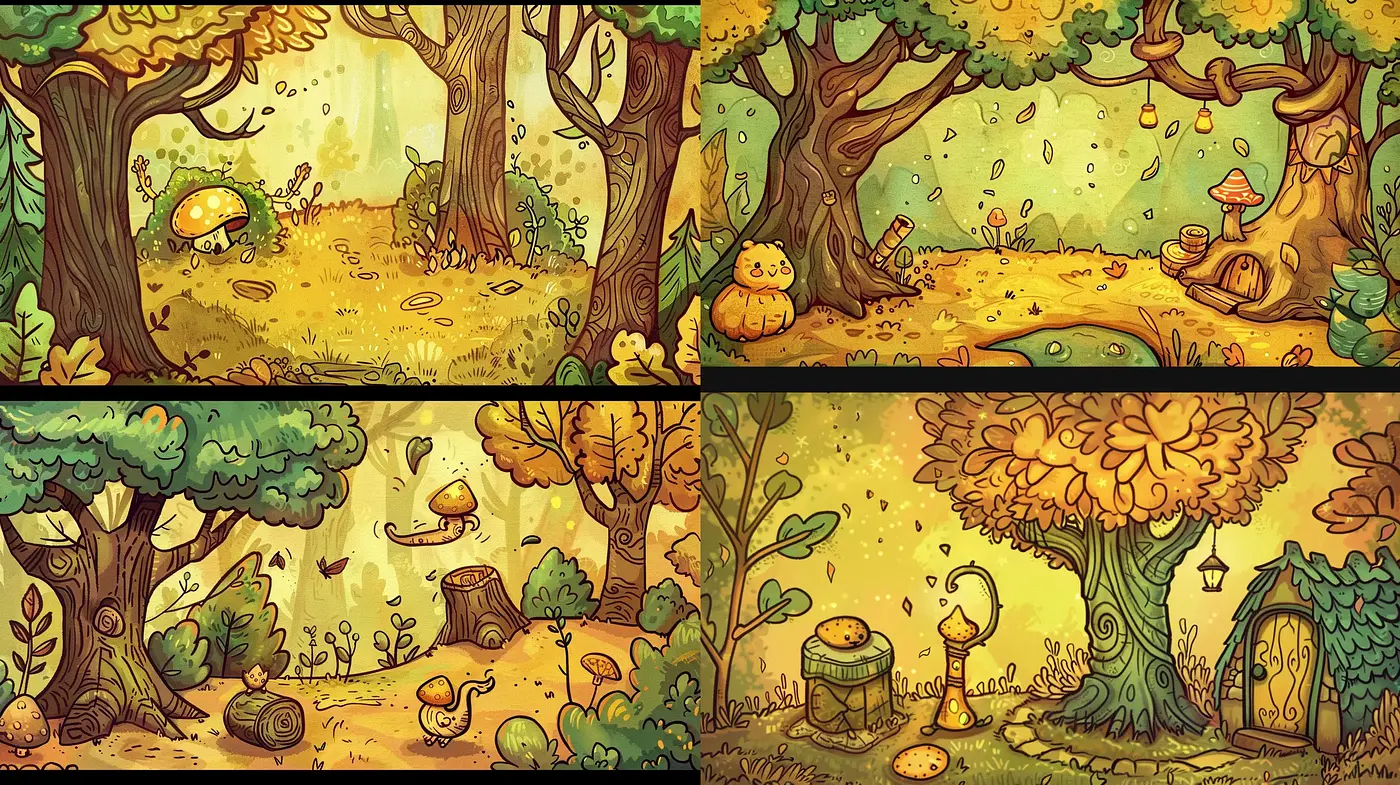 Enchanted Autumnal Forests in Warm Sepia Tones - Midjourney sref style