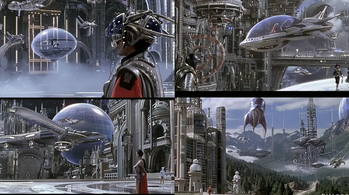 Futuristic retro-futurism with intricate architectural design - Midjourney sref style