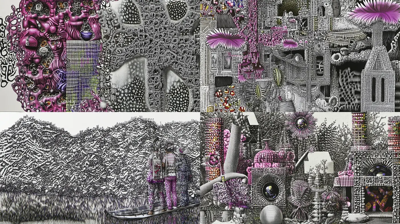 Complex Geometric Labyrinth: An Artistic Fusion of Shape and Monochrome - Midjourney sref style
