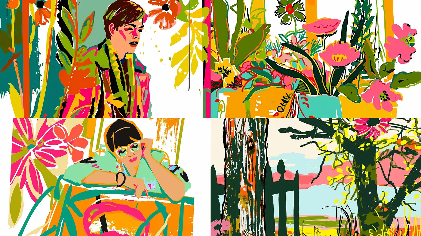 Vibrant Botanical Collage with Pop Art Tendencies - Midjourney sref style