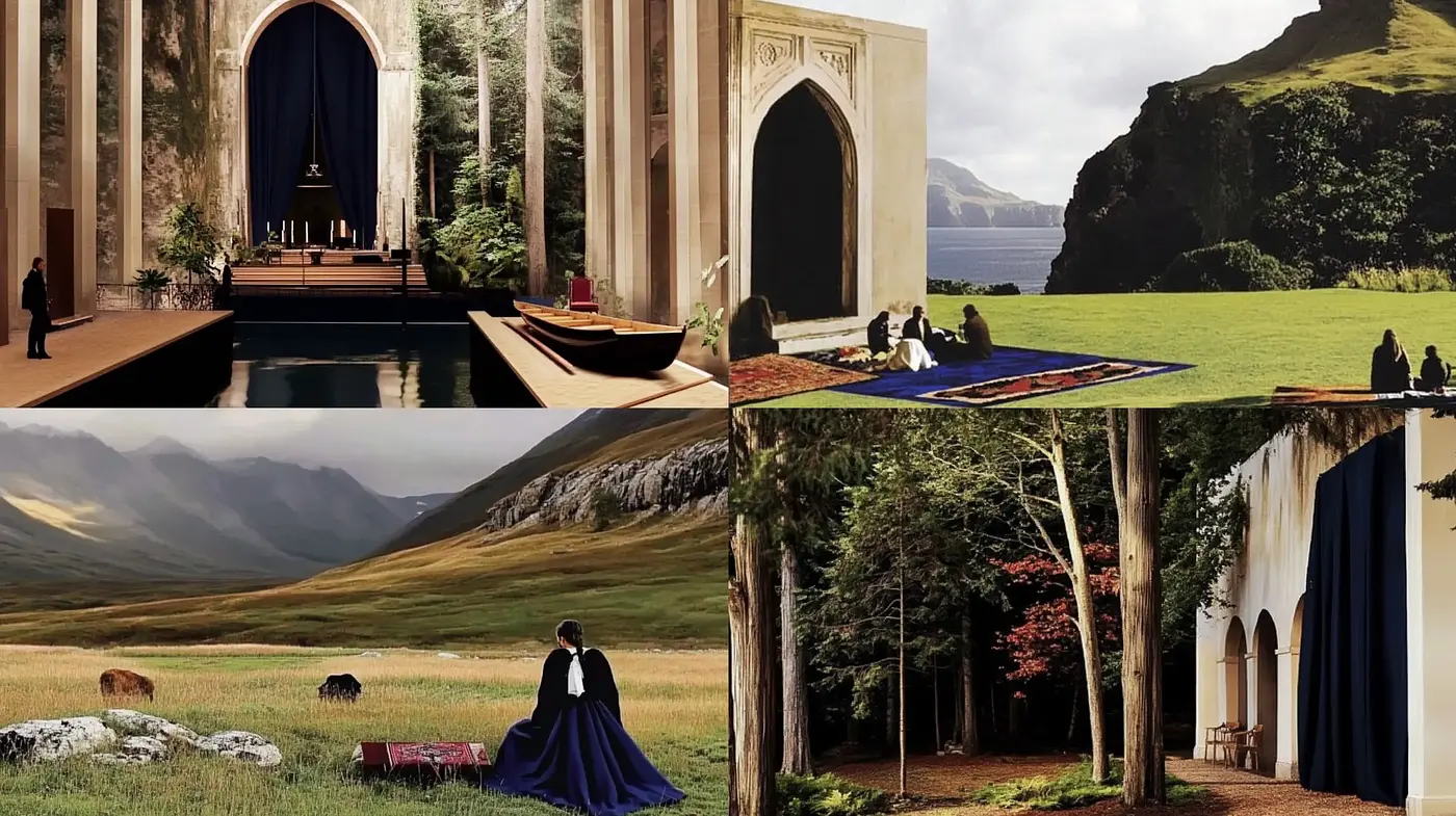 Serene Pastoral Elegance: A Fusion of Natural and Architectural Grandeur - Midjourney sref style