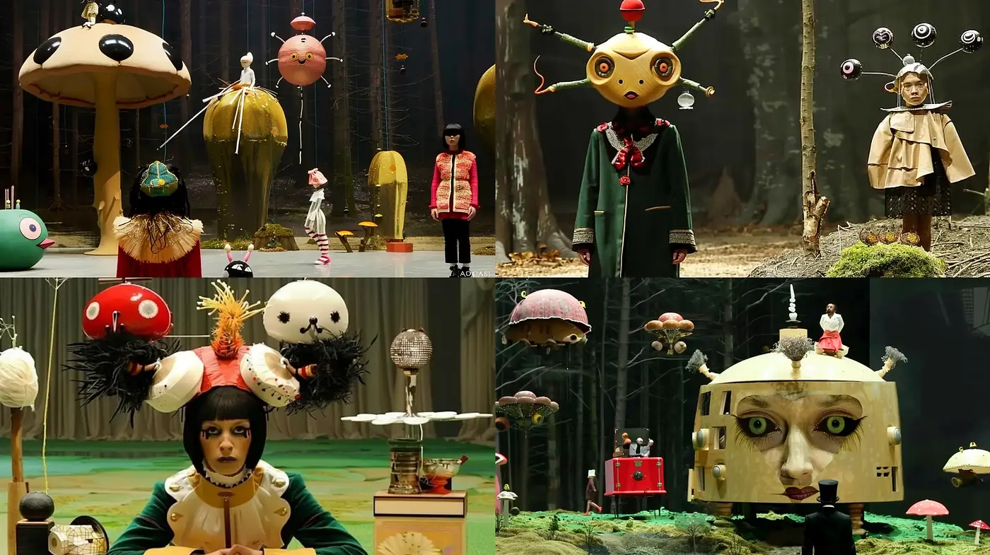 Enigmatic Forest of Whimsical Creatures and Surreal Sentience - Midjourney sref style