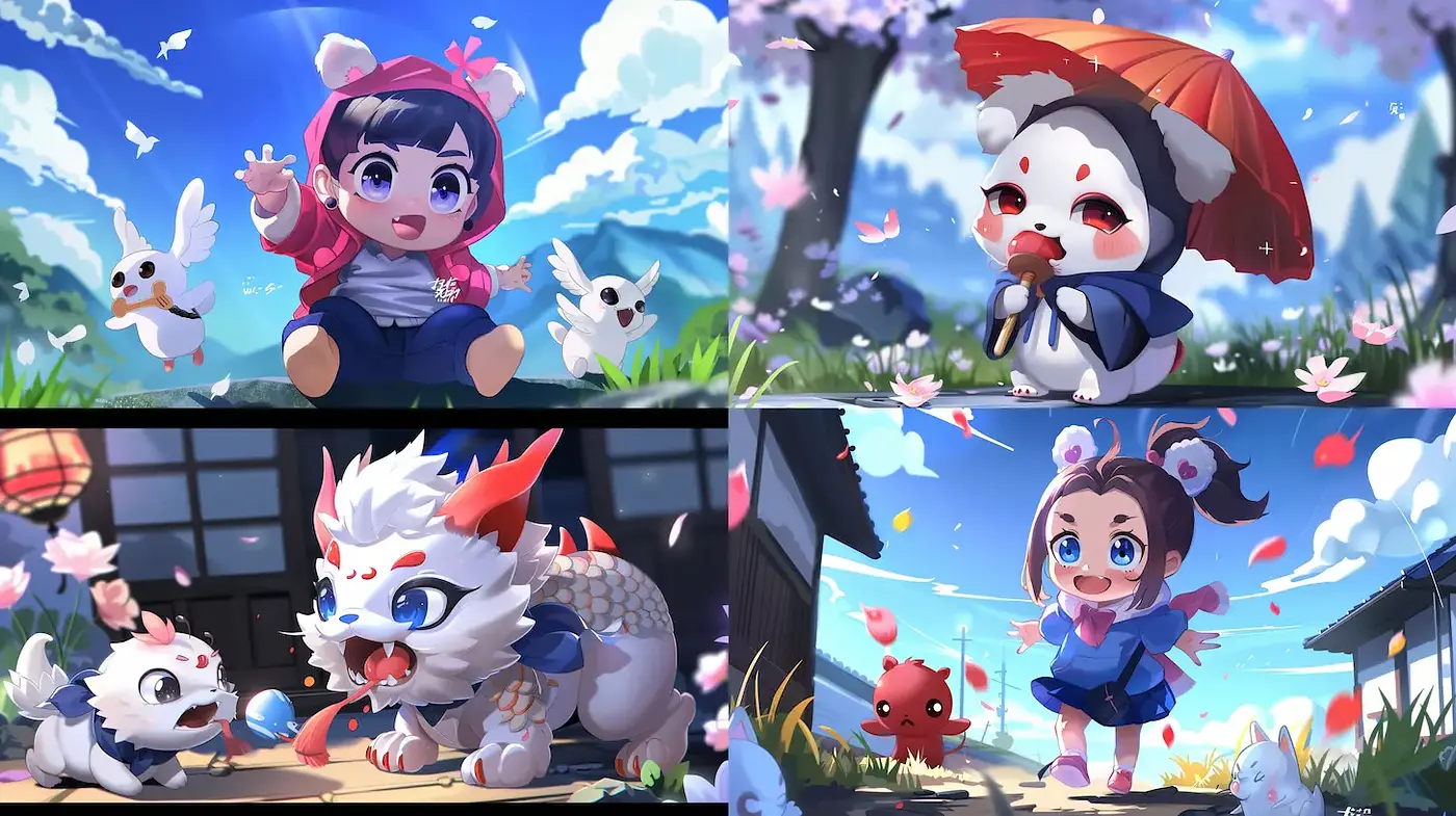Vibrant and Whimsical Cute Fantasy Art with Playful Characters - Midjourney sref style