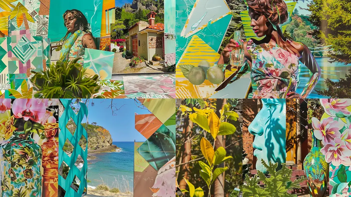 Vibrant and Harmonious Blend of Tropical Flora and Geometric Patterns - Midjourney sref style