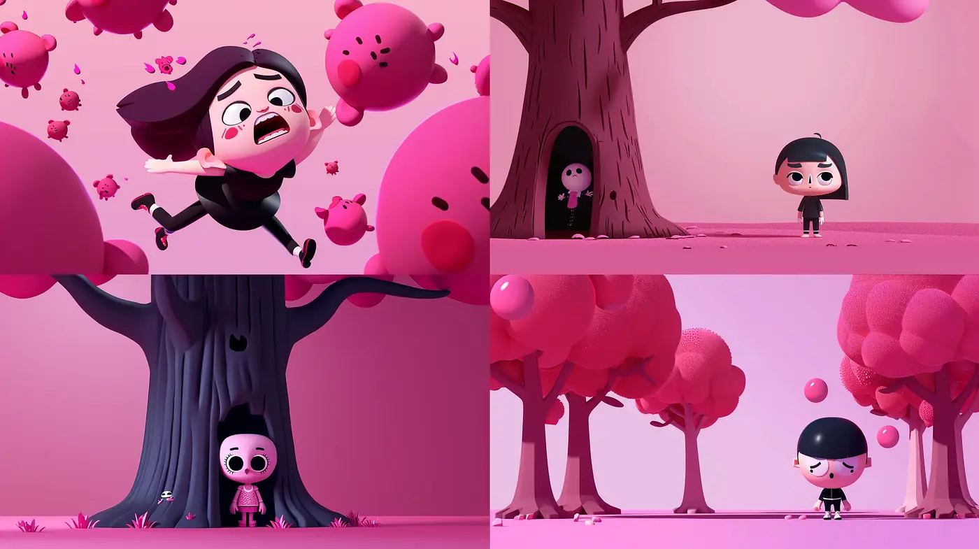 Surreal Monochromatic Dreamscape with Vivid Pink Overtones - Midjourney sref style