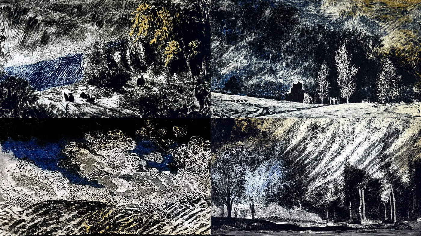 Ethereal Nocturnal Etching - A Fusion of Dreamlike Textures and Chiaroscuro - Midjourney sref style