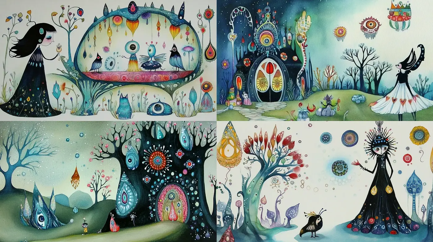 Whimsical Wonderland: A Fantastical Fusion of Dreamy Hues and Mythic Texture - Midjourney sref style