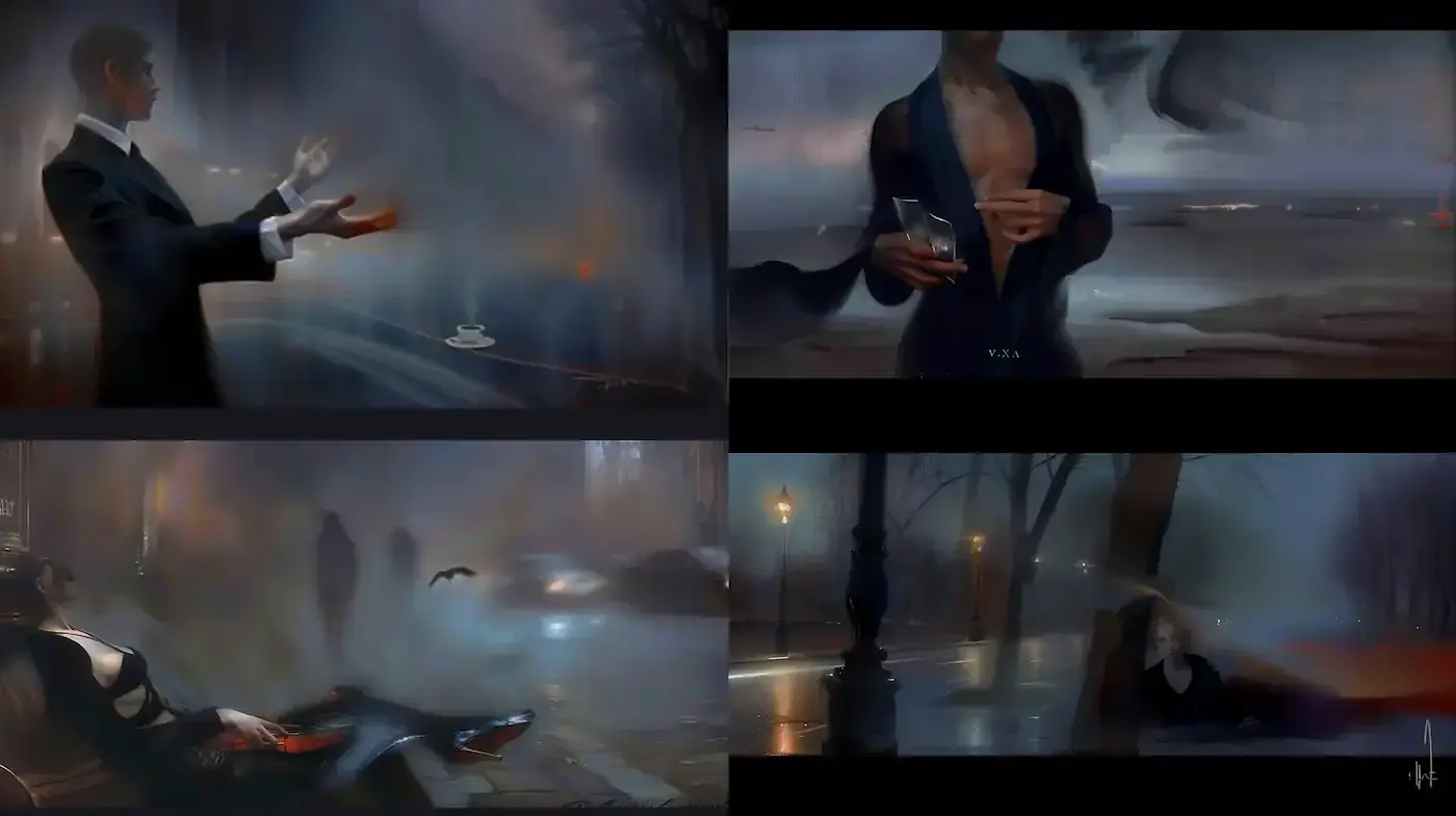 Mysterious urban elegance with a cinematic touch - Midjourney sref style