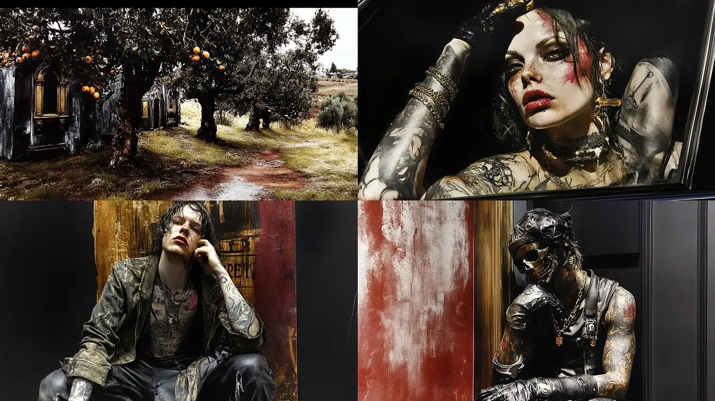 Melancholic Sepia Tones with a Modernist Grunge Aesthetic - Midjourney sref style