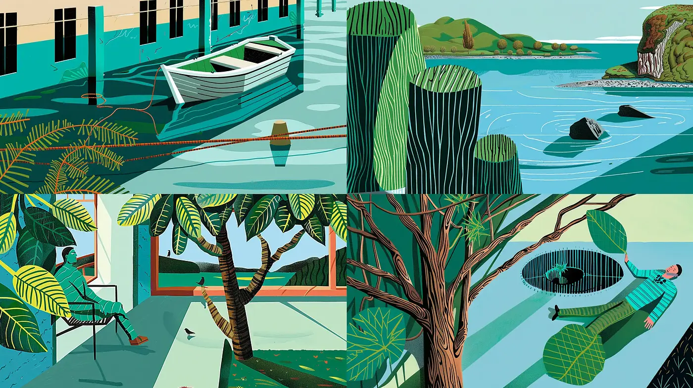 Modern Serenity in Stylized Geometric Landscapes - Midjourney sref style